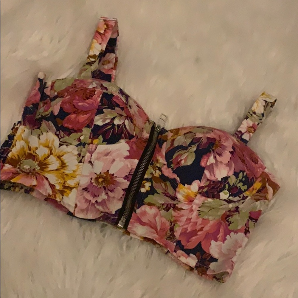 Floral bustier w/ front zipper